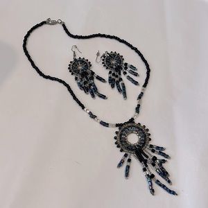 Vintage Glass bead Dream Catcher Necklace and Earring set